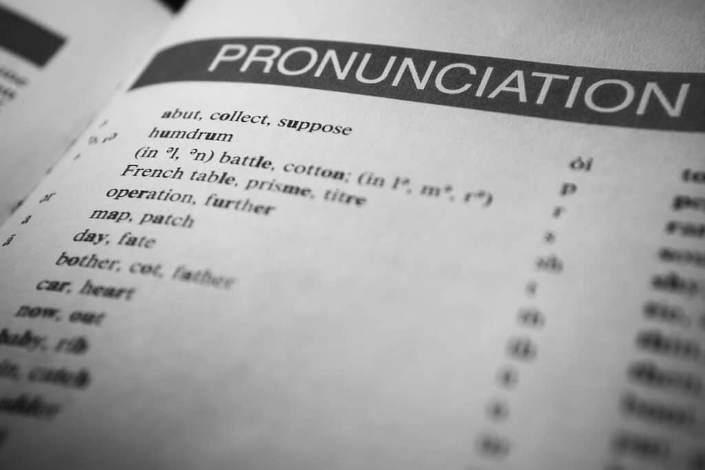 A chapter in a textbook with the word pronunciation boldly written