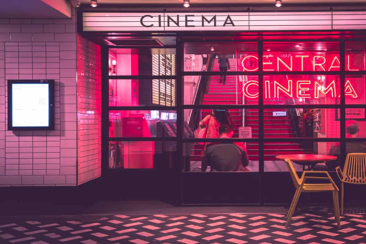 A picture depicting the entrance of a cinema.