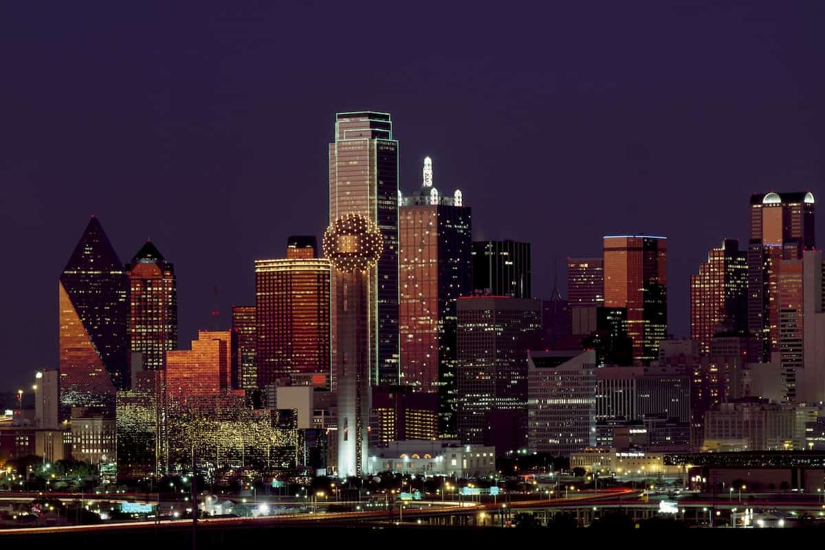 Beautiful skyline buildings of Texas at night.